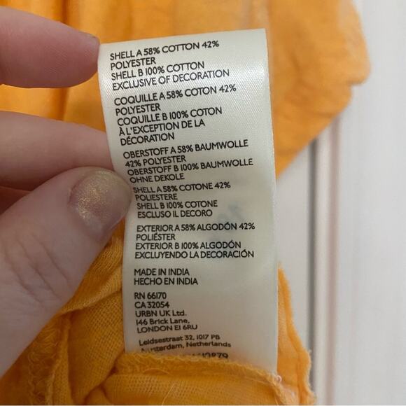 FREE PEOPLE • Gold Market Embroidery Trim Tassel Toe V-Neck Short Sleeve Top - Picture 6 of 8